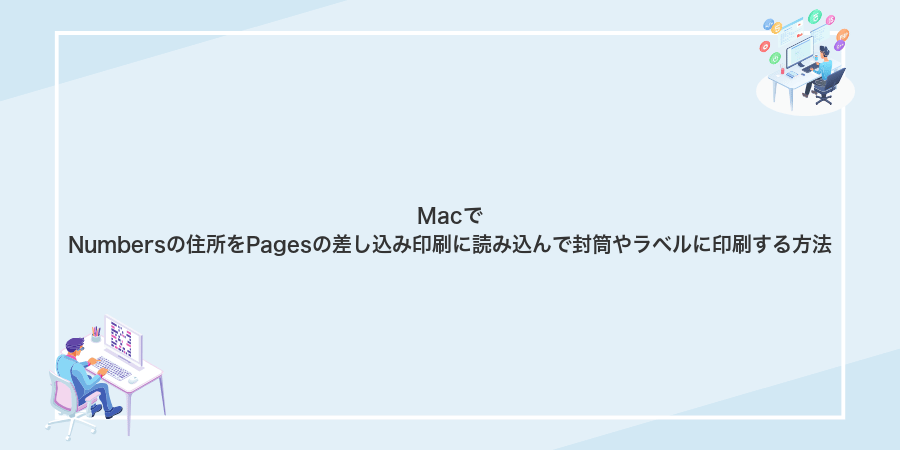 MacでNumbersの住所をPagesの差し込み印刷に読み込んで封筒やラベルに印刷する方法
