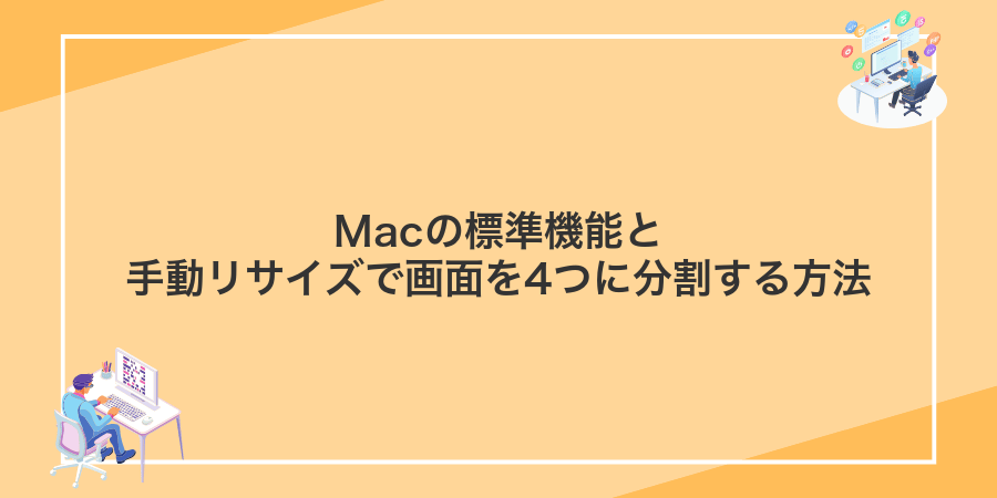 Macの標準機能と手動リサイズで画面を4つに分割する方法