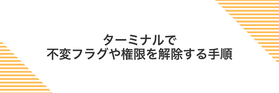 ターミナルで不変フラグや権限を解除する手順