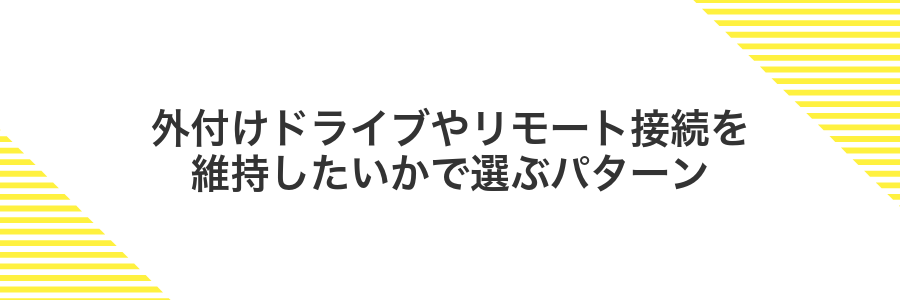 外付けドライブやリモート接続を維持したいかで選ぶパターン